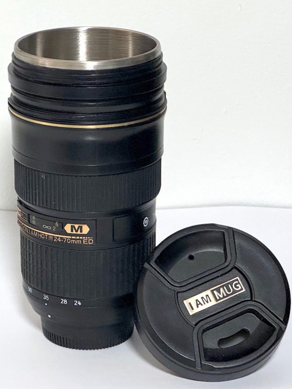I AM MUG Stainless Steel (Nikon-looking) Camera Lens Novelty Travel Mug Cup